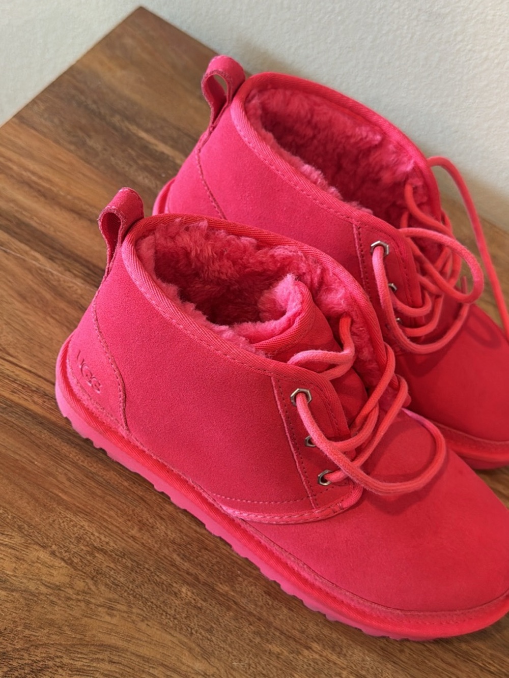 UGG Kids Pink Lace-Up Fleece-Lined Boots